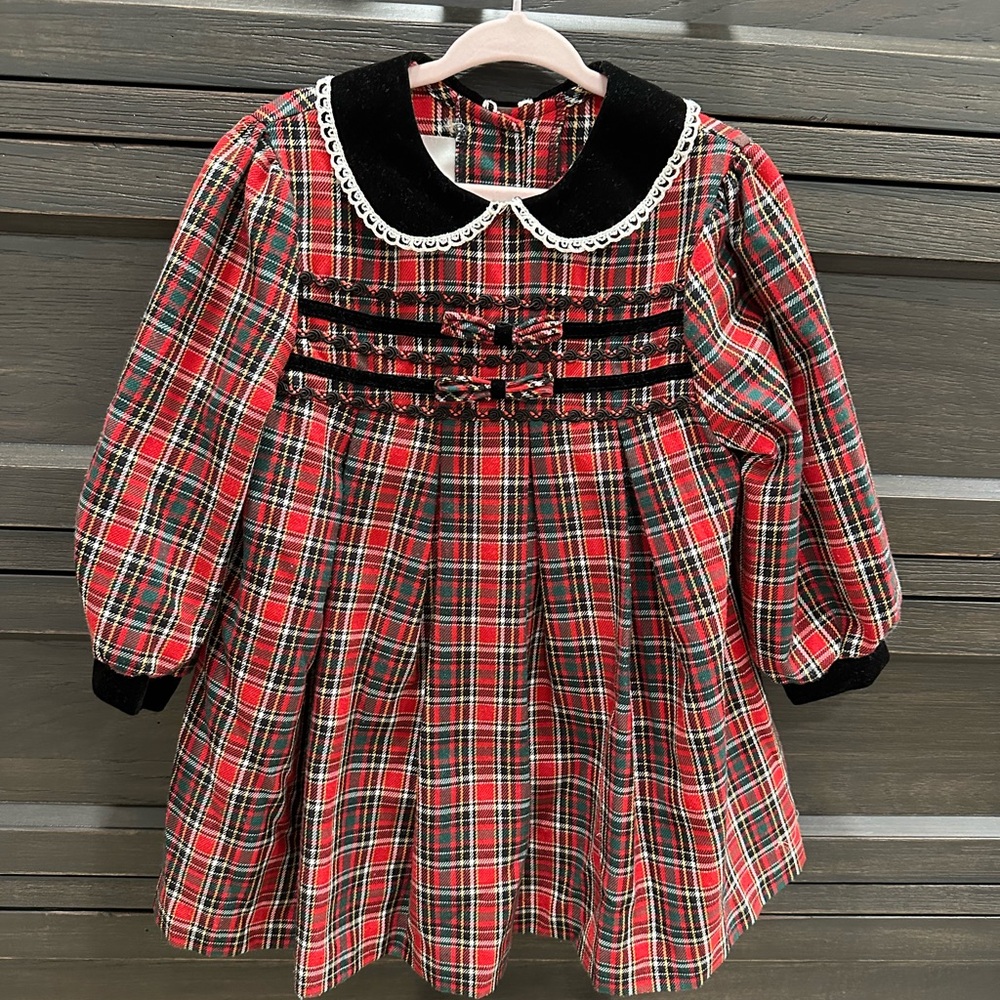 VINTAGE 90s Bonnie Jean Classic Red Plaid Christmas Dress